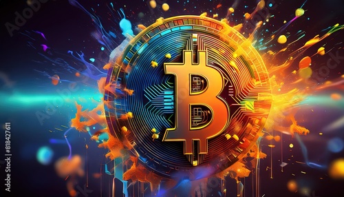 Vibrant Bitcoin Cryptocurrency Digital Art Splash