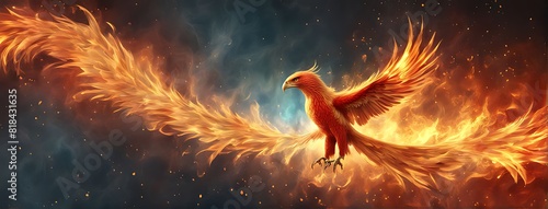  Phoenix bird fire fantasy firebird abstract magic 3D eagle animal. Phoenix bird fire tale character 