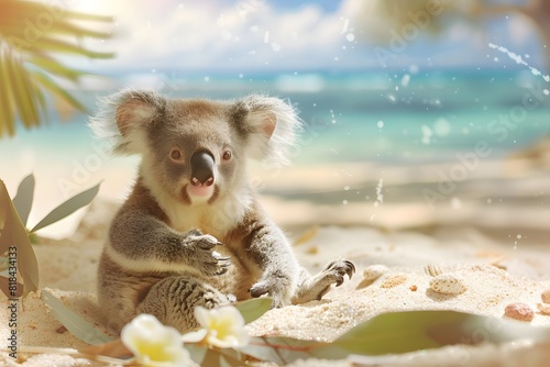a cute koala is on the beach