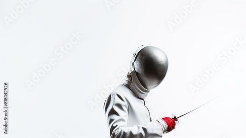 A man in a white suit with a helmet on his head is holding a sword