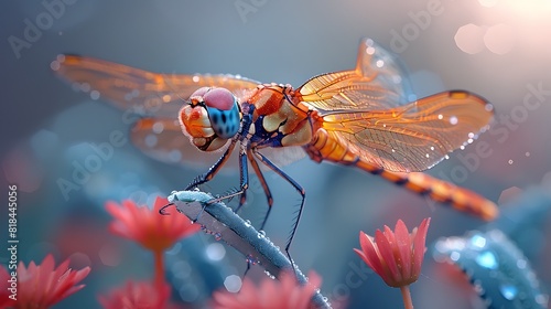"Flight of Beauty: Dragonfly Graces a Flower with Elegance" 