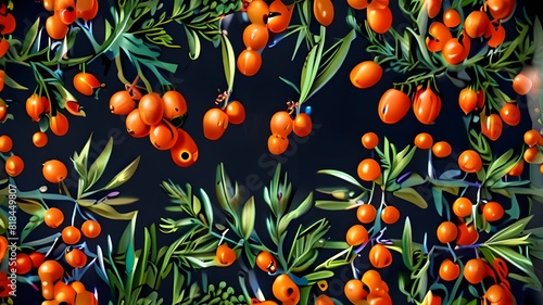Let your imagination run wild with a sea buckthorn image, its intricate details and vibrant colors brought to life on a transparent background, perfect for a PNG cutout and endless creative possibilit