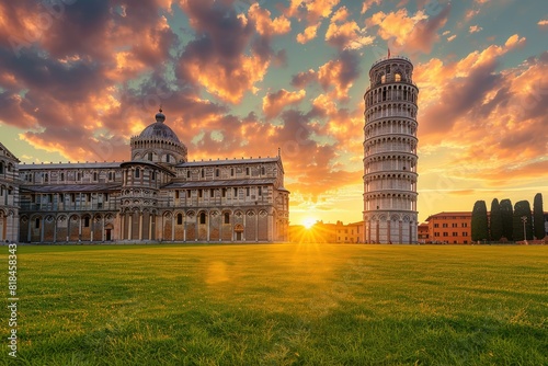 leaning tower of pisa italy with the sunset