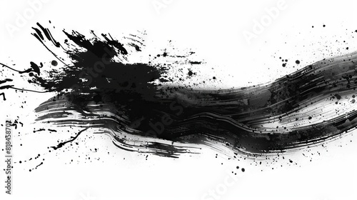 abstract black ink splash with grunge brush strokes on white japanese style illustration