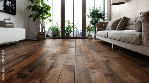 A modern wooden floor, characterized by its durability and timeless appeal, complementing any decor with its classic charm.