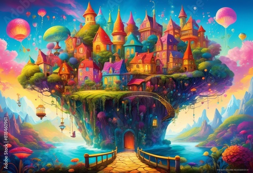 whimsical scenes featuring quirky characters imaginative settings, colorful, playful, surreal, charming, magical, bizarre, eccentric, odd, unusual
