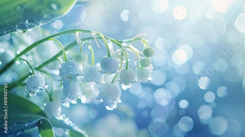 delicate lily of the valley flowers with glistening water droplets springtime floral banner