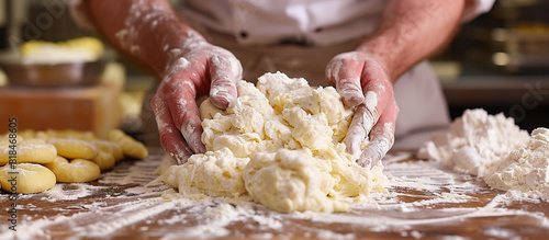 Chef's Hands Preparing Dough and Pasta in Kitchen