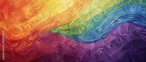 Embracing Diversity: Colorful LGBTQ+ Pride Flag with Intricate Patterns for Copy Space Illustration