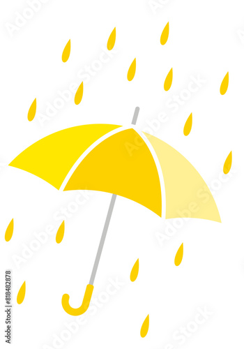 梅雨景色の傘と雨1黃色
