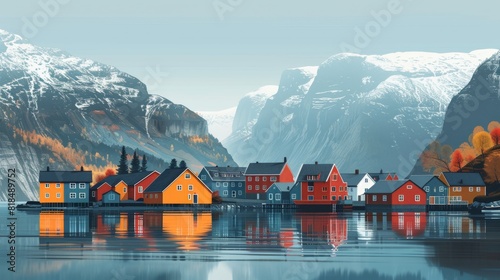 Illustration of Bergen Fjords, Norway
