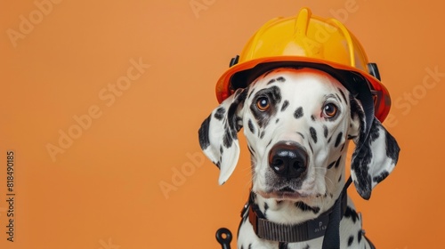 Dalmatian Dog Wearing Firefighter Helmet Poster with Copy Space