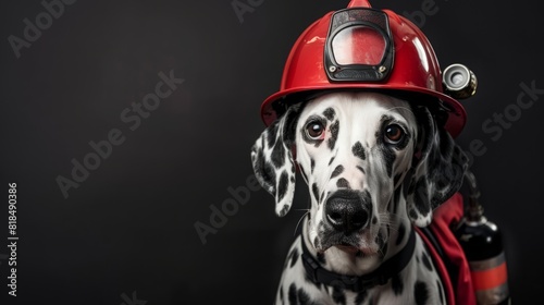 Dalmatian Dog Wearing Firefighter Helmet Poster with Copy Space