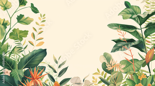 A botanical illustration of a plant's habitat, showcasing its natural environment and relationship with other species, plant habitat, hd, with copy space