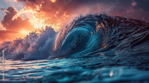 big breaking blue ocean wave surfing summer wave banner .stock photo