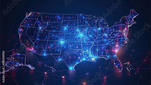 digital map of usa concept of united states of america network and connectivity data transfer and cyber tech business and information exchange and telecommunication.illustration