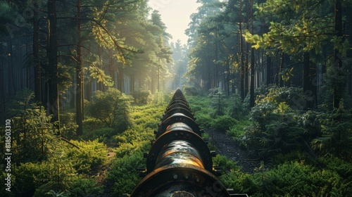 Gas pipeline running through a forest, blending with the natural surroundings