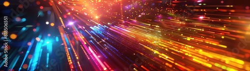 A vibrant, abstract hitech background with pulsating light beams, futuristic textures, and a multicolor gradient
