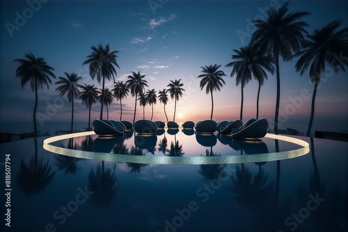 pool, palms, chairs, infinity, swimming, near, relaxation, luxury, vacation, resort, tropical, blue, water, relaxing, leisure