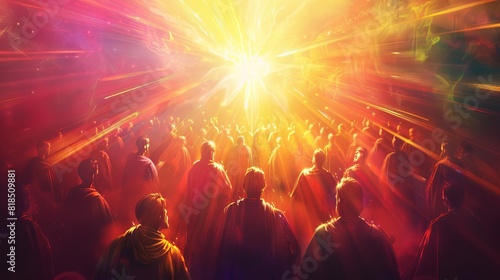 pentecost the descent of the holy spirit on the apostles vibrant digital illustration with glowing light rays