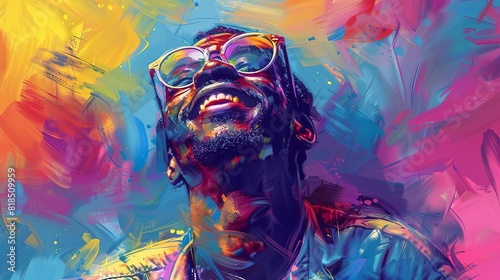 joyful african american man with positive vibes colorful fashion portrait digital painting illustration