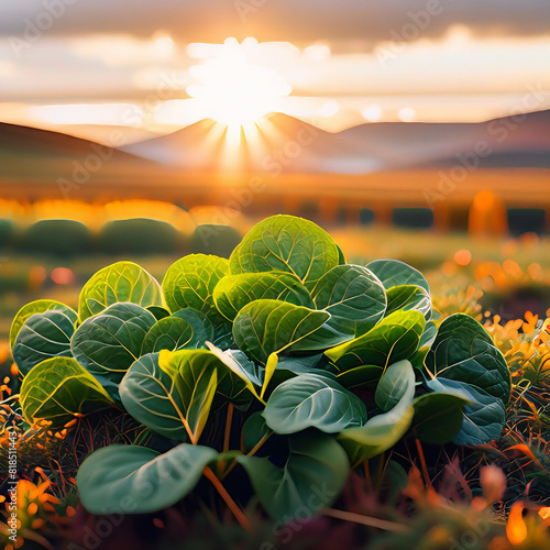 cabbage field at sunset