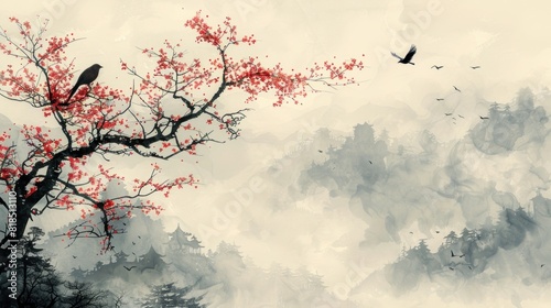 Elegant minimalist image of a traditional Chinese ink wash painting