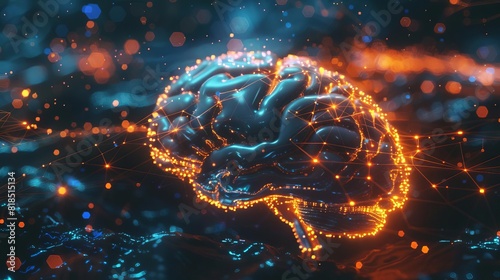 neural networks holographic brain with glowing neural pathways ai and neuroscience concept 3d rendering