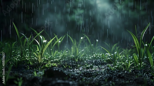 Captivating Greenery and Rainfall in a Serene Natural Environment