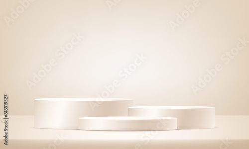 Beige studio room background. Beige background vector 3d with podium. Empty room with light effect. stand for products. Vector illustration.