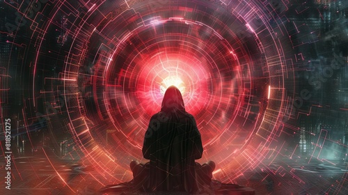 futuristic cyber monk shaman oracle manipulating psychic energy abstract digital art