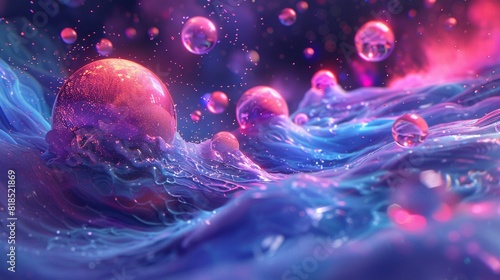 Liquid anime spheres, tessellated backdrop, neon splash , DALL-E 2