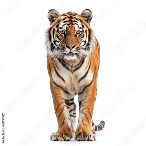 Royal tiger stand front view on transparency background PNG 