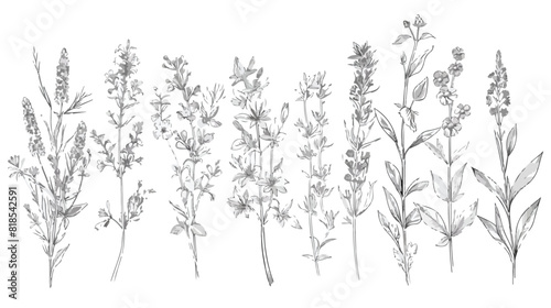 Big bundle of elegant wild herbs isolated on white background