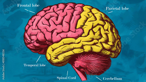 Human brain anatomy with brain parts names frontal lobe cerebellum education biology science