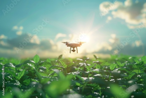 Innovative green isometric unmanned agritech drones for aerial crop monitoring, using precision agricultural equipment and vehicle surveys