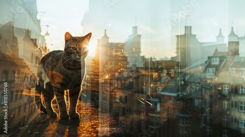 Cat walking in city by himself letting see city view