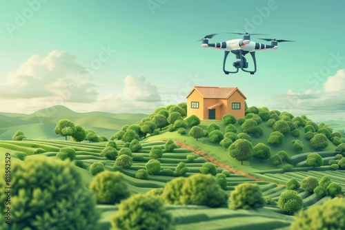 Innovative green isometric unmanned agritech drones for efficient aerial crop monitoring, using agricultural equipment and vehicle surveys