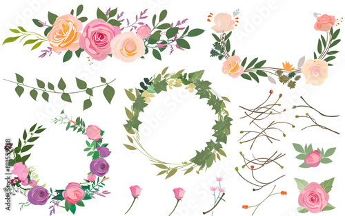 Vector Wreaths Botanical collection of wild and gard Beautiful Botanical Vector Wreaths and Garlands