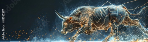 Cybernetic bull with electric veins, a metaphor for vigorous financial growth