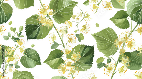 Elegant seamless pattern with linden leaves and bloom