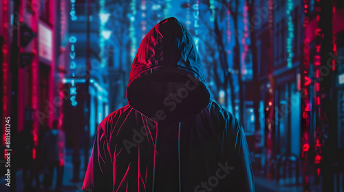 A person that looks like a hacker. A slide background for showcasing cybersecurity. Background image. 