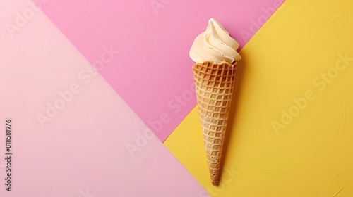 Sweet wafer cone on yellow and pink background