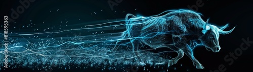 Holographic bull in a field of electric currents, embodying force in a digital landscape