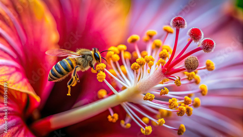 A closeup view of the delicate stamen and pistil of a blooming flower, highlighting the process of pollination