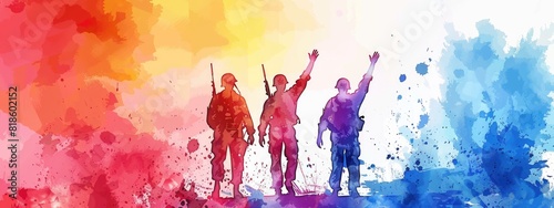 American army day celebration Group of army in watercolor style