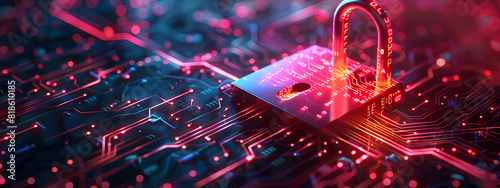 Cyber Security Padlock on Tech Background