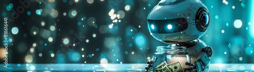 robot fills a large jar with money, dark cartoon art