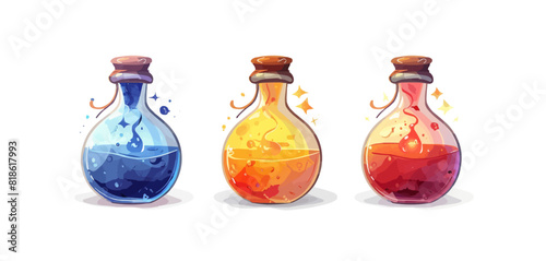 Cartoon elixir for strength mana and stamina. Isolated on a white background. vector simple illustration