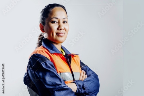 Studio Photography portrait of a female 25-30 years old polynesian worker in uniform.